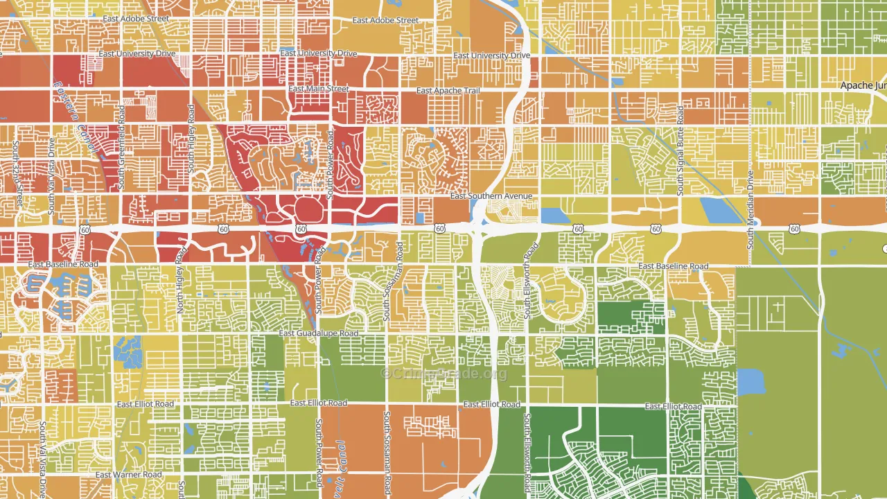 Southeast Mesa, Mesa, AZ Map of Vehicle Theft Rates