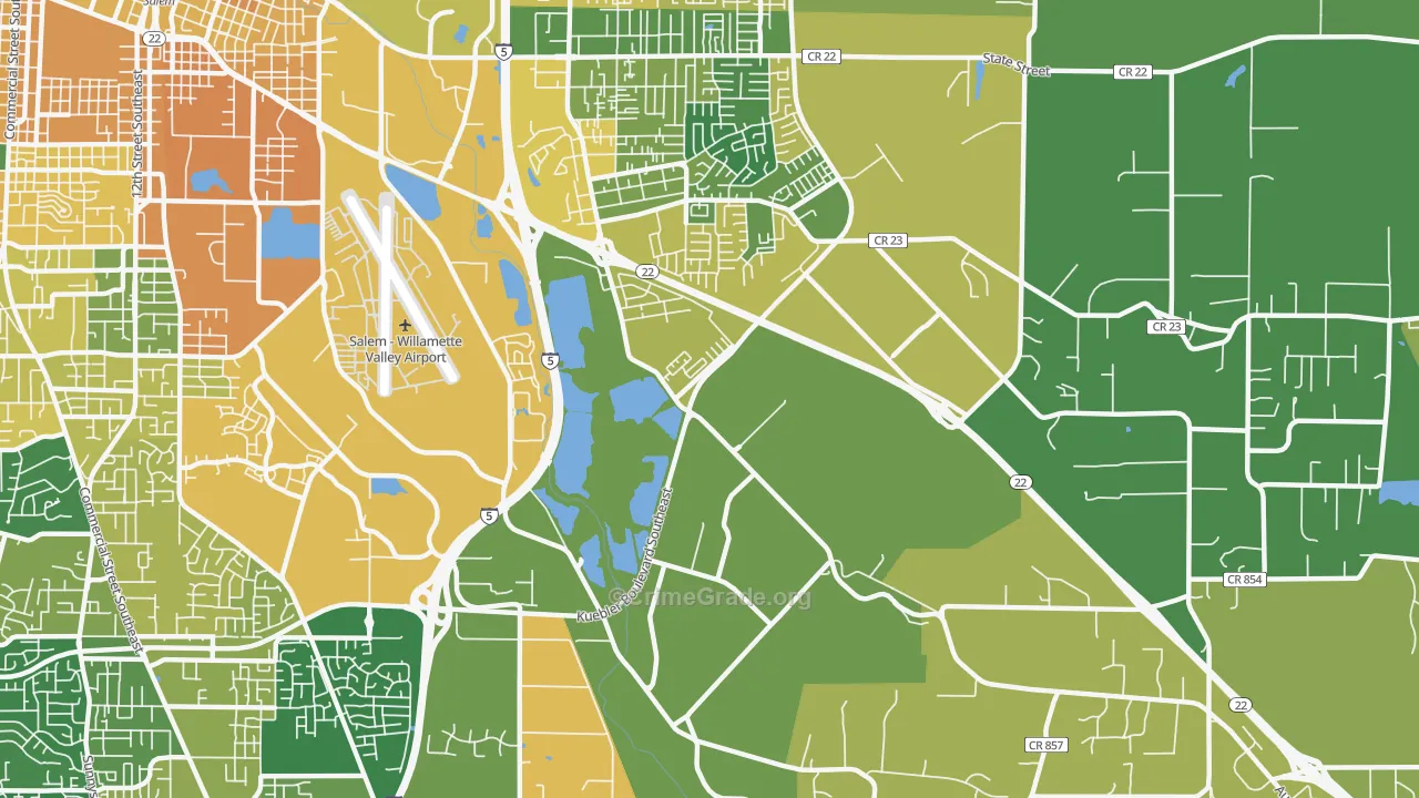 Southeast Mill Creek, Salem, OR Map of Vehicle Theft Rates