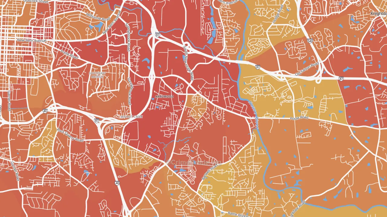 Southeast, Raleigh, NC Map of Vehicle Theft Rates