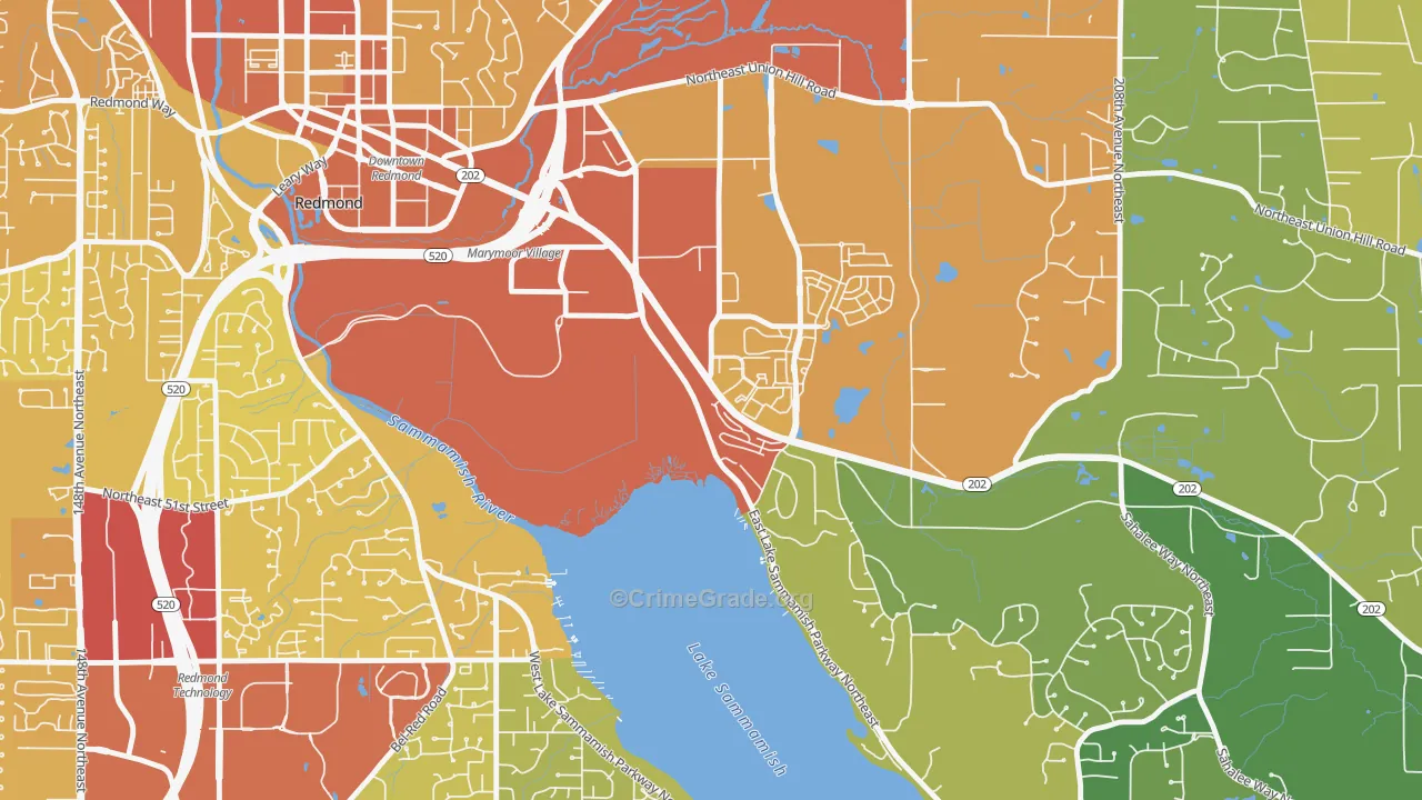Southeast Redmond, Redmond, WA Map of Vehicle Theft Rates