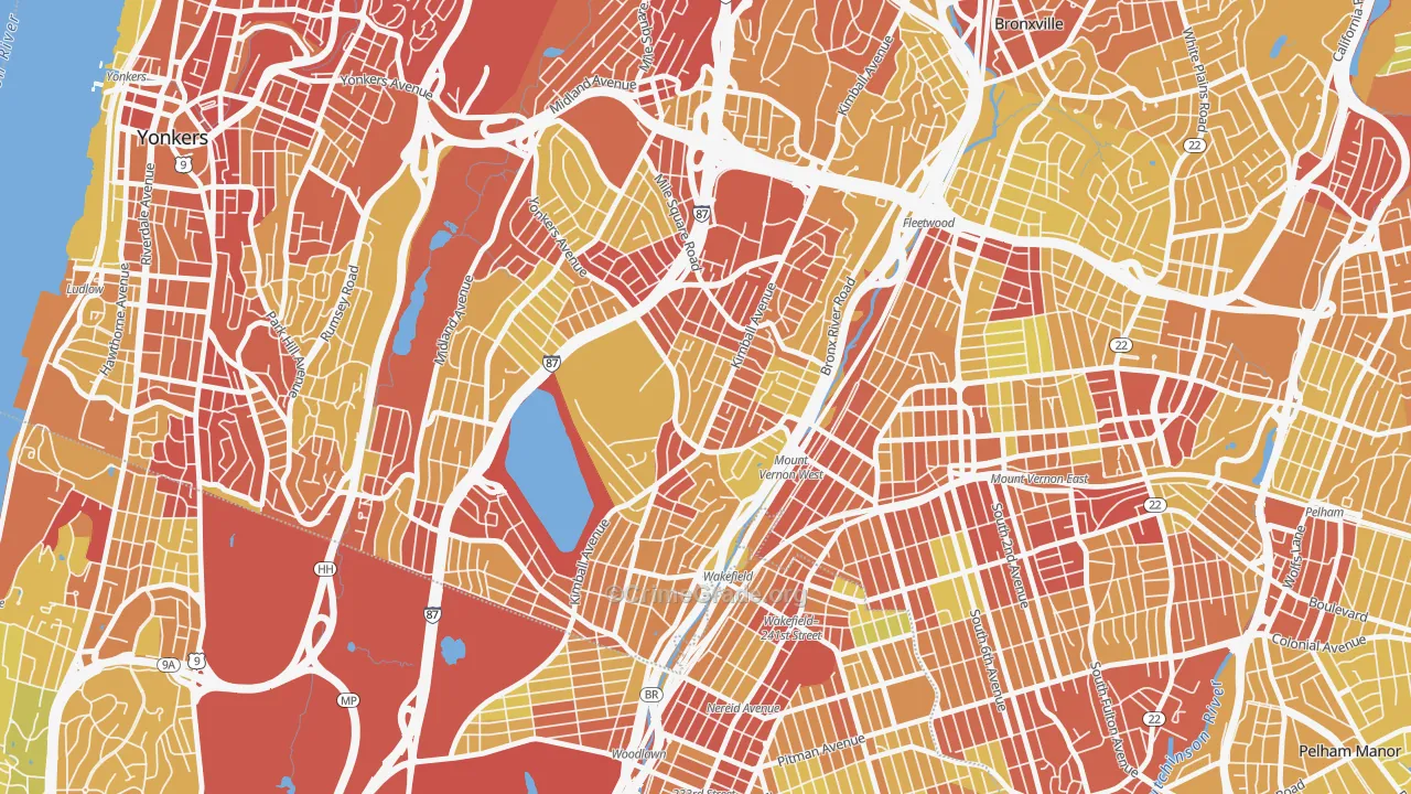 Southeast Yonkers, Yonkers, NY Map of Vehicle Theft Rates