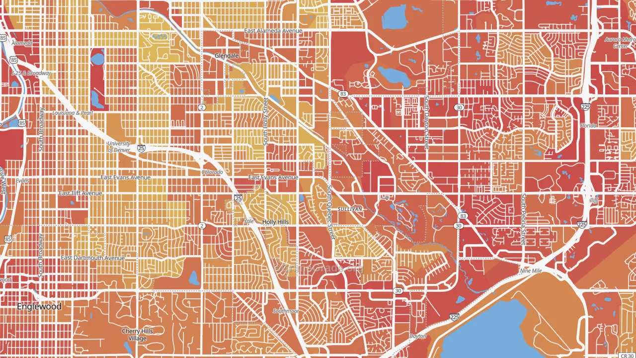 Southeastern Denver, Denver, CO Map of Vehicle Theft Rates