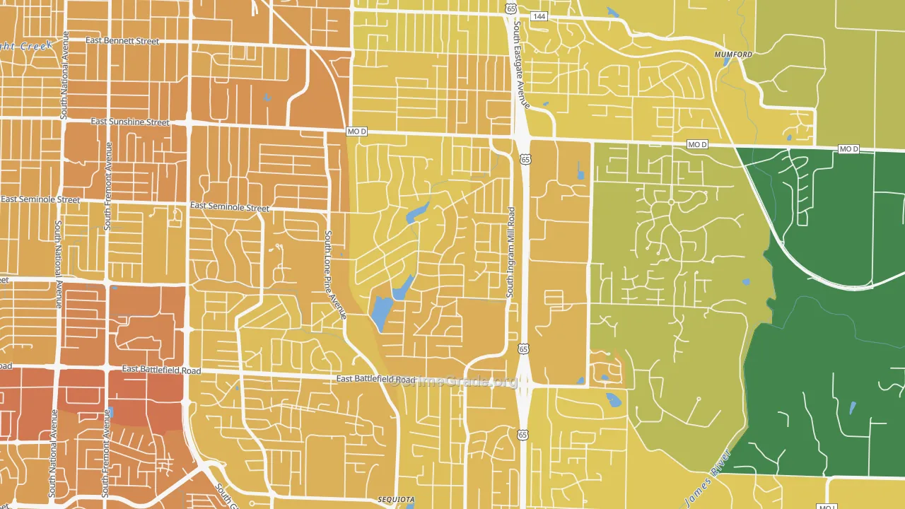 Southern Hills, Springfield, MO Map of Vehicle Theft Rates