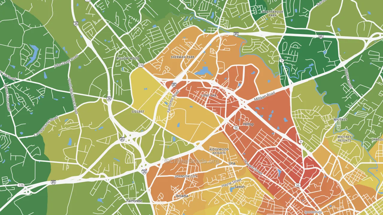 Southern Shops, SC Map of Vehicle Theft Rates