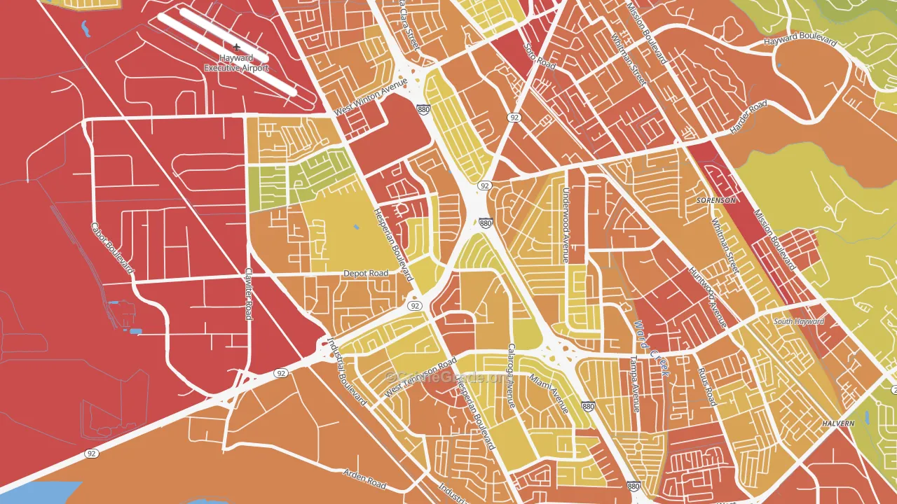 Southgate, Hayward, CA Map of Vehicle Theft Rates