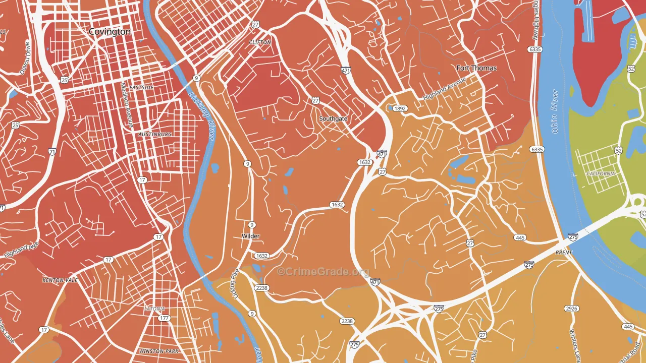 Southgate, KY Map of Vehicle Theft Rates