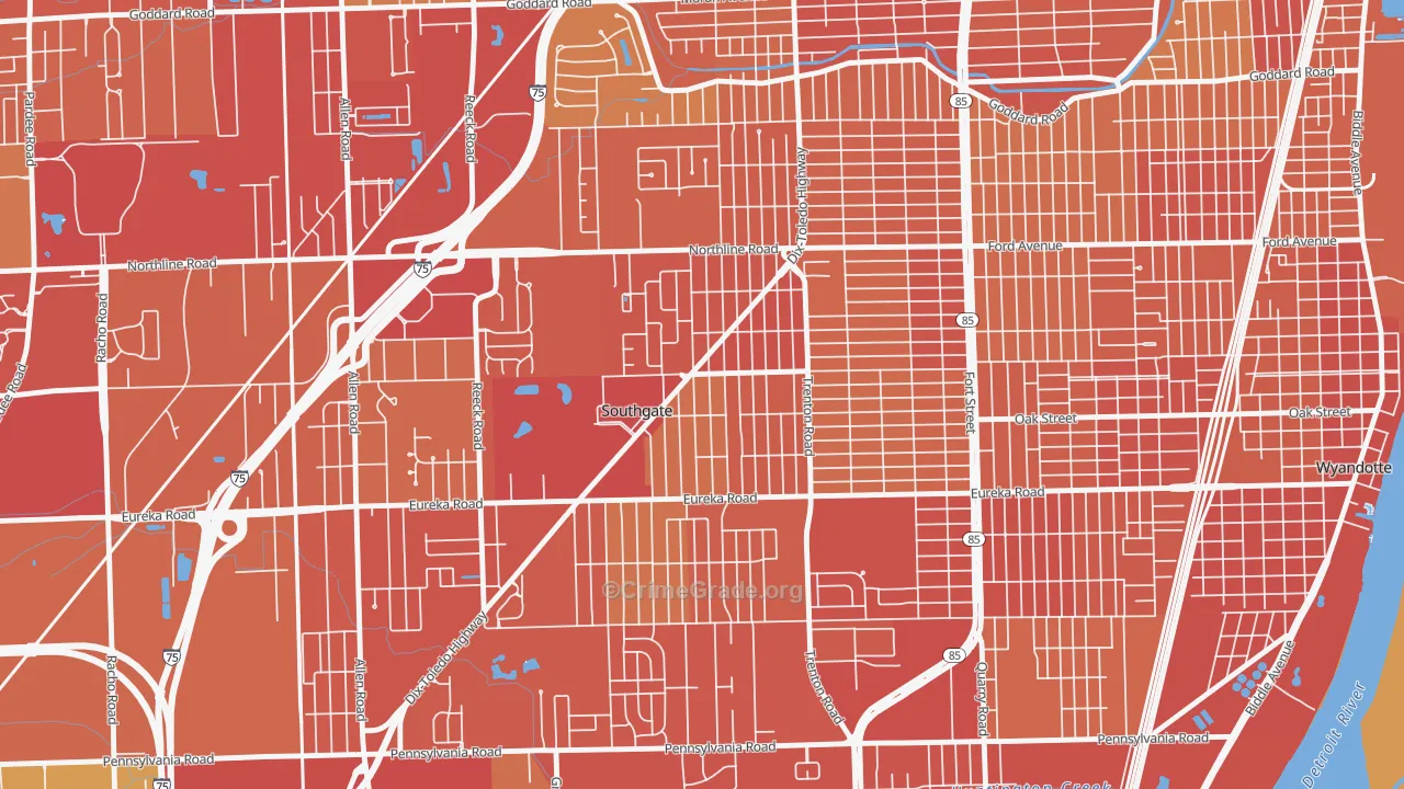 Southgate, MI Map of Vehicle Theft Rates