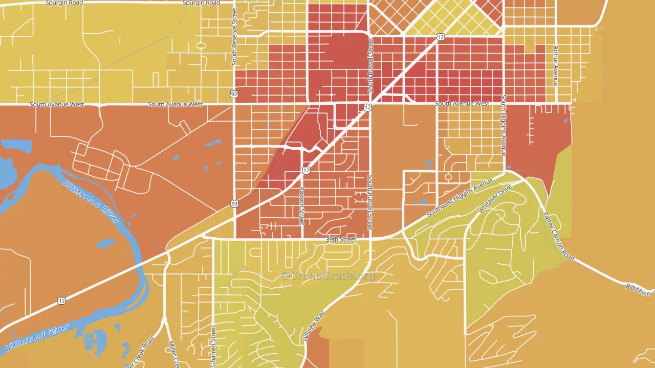 Southgate Triangle, Missoula, MT Map of Vehicle Theft Rates