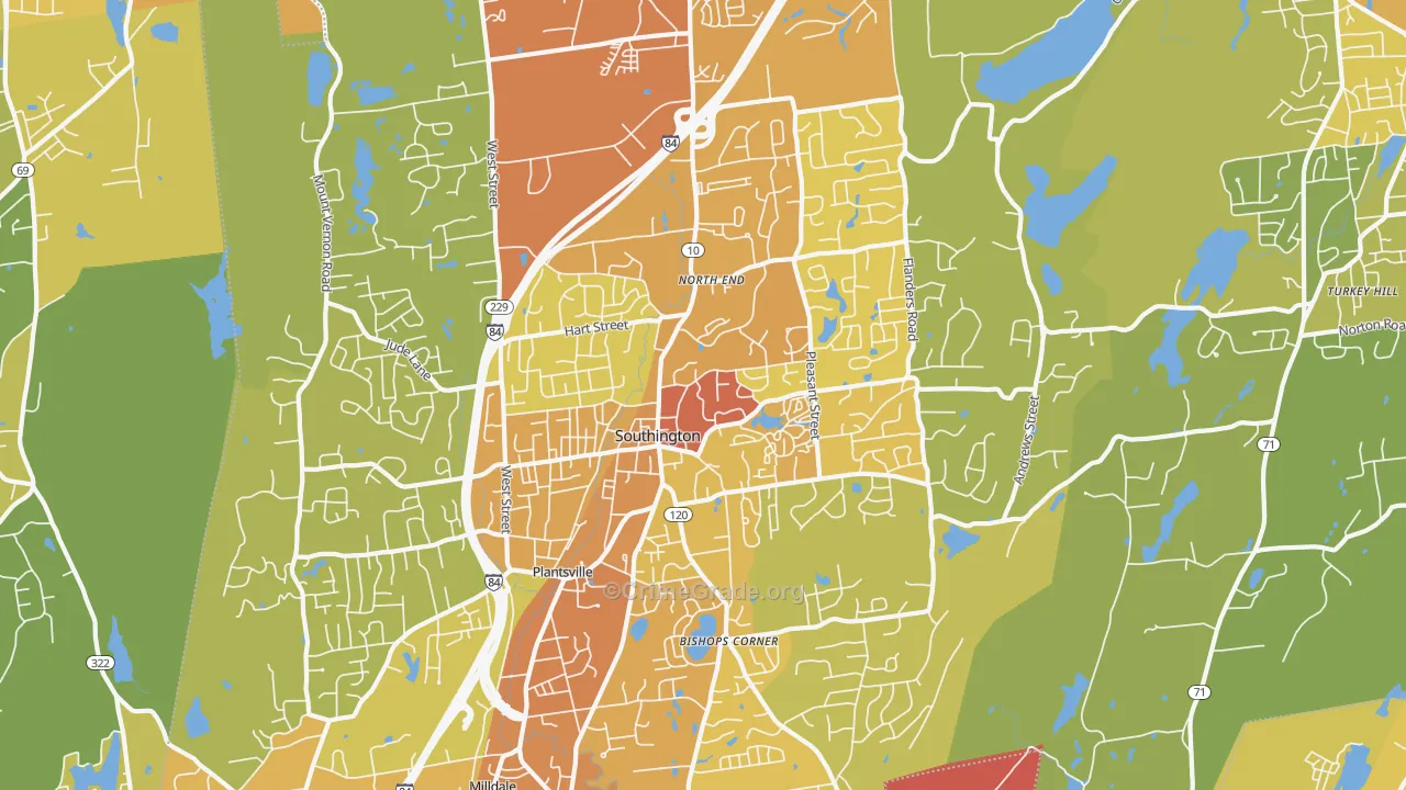 Southington, CT Map of Vehicle Theft Rates