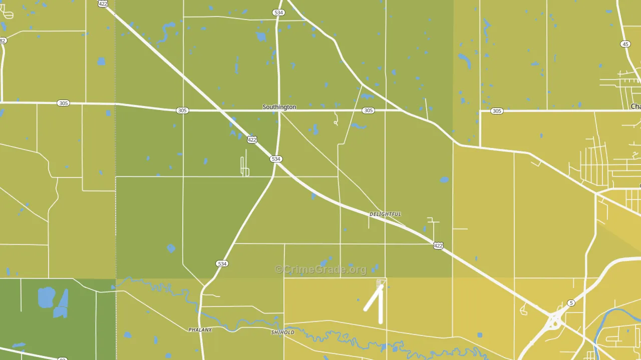Southington, OH Map of Vehicle Theft Rates