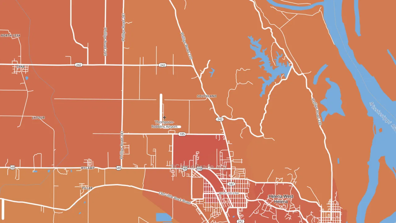 Southland, AR Map of Vehicle Theft Rates