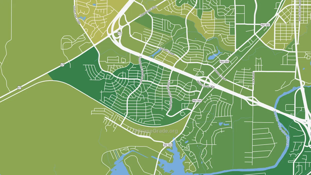Southland, San Angelo, TX Map of Vehicle Theft Rates