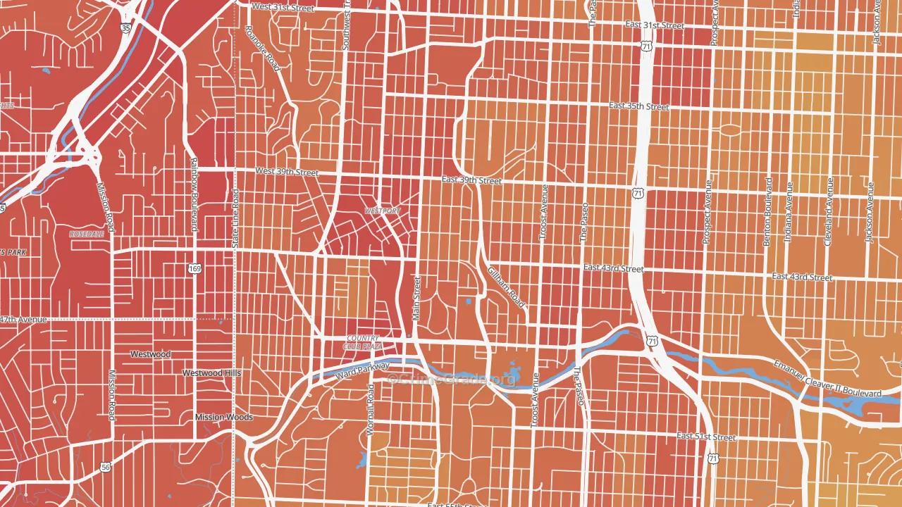 Southmoreland, Kansas City, MO Map of Vehicle Theft Rates