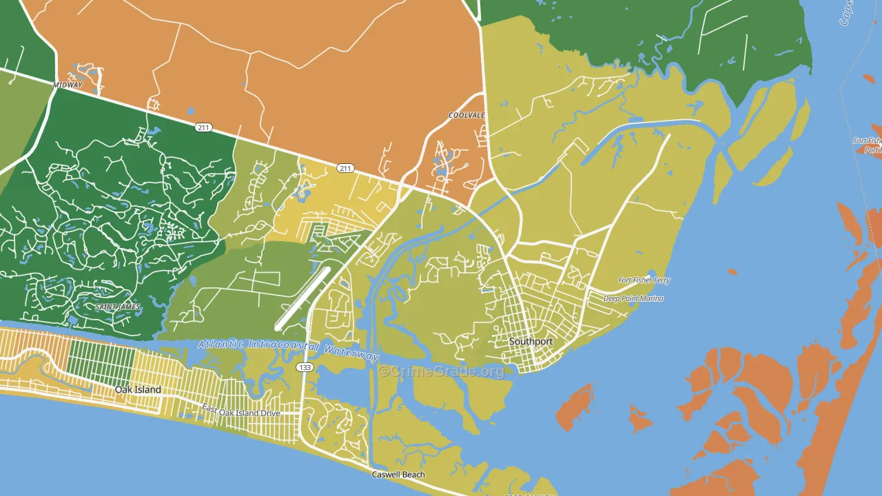 Southport, NC Map of Vehicle Theft Rates