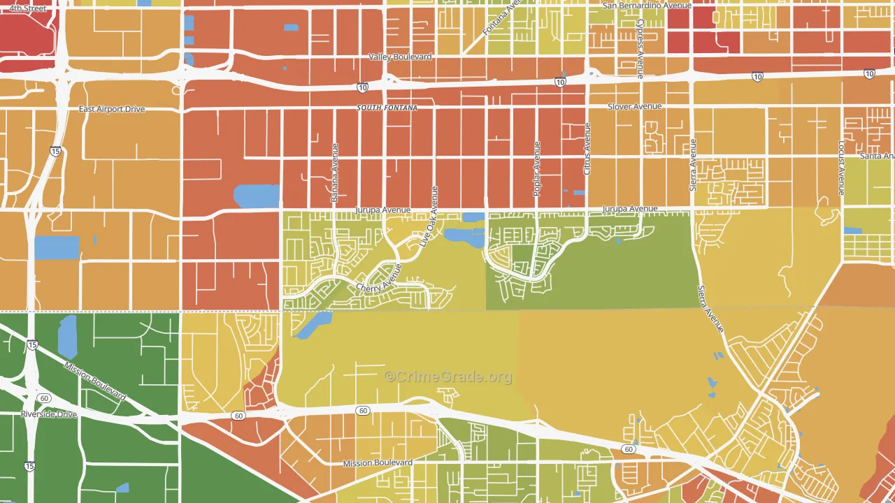Southridge Village, Fontana, CA Map of Vehicle Theft Rates
