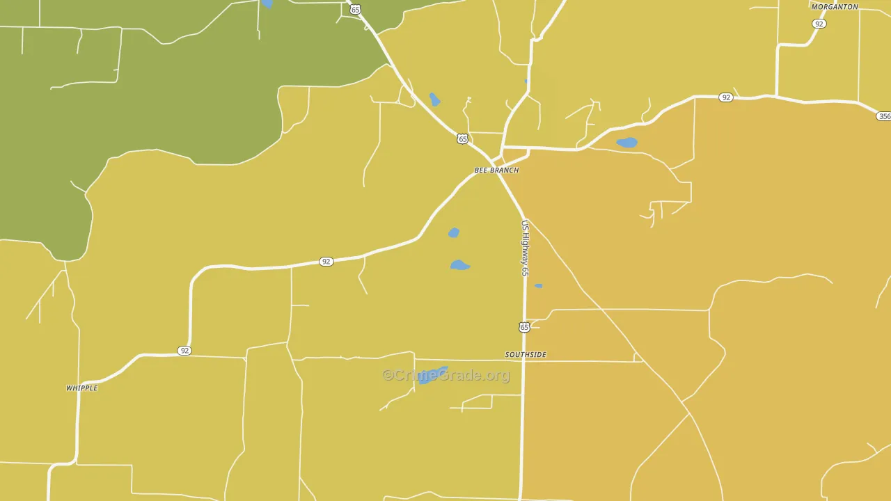 Southside, AR Map of Vehicle Theft Rates