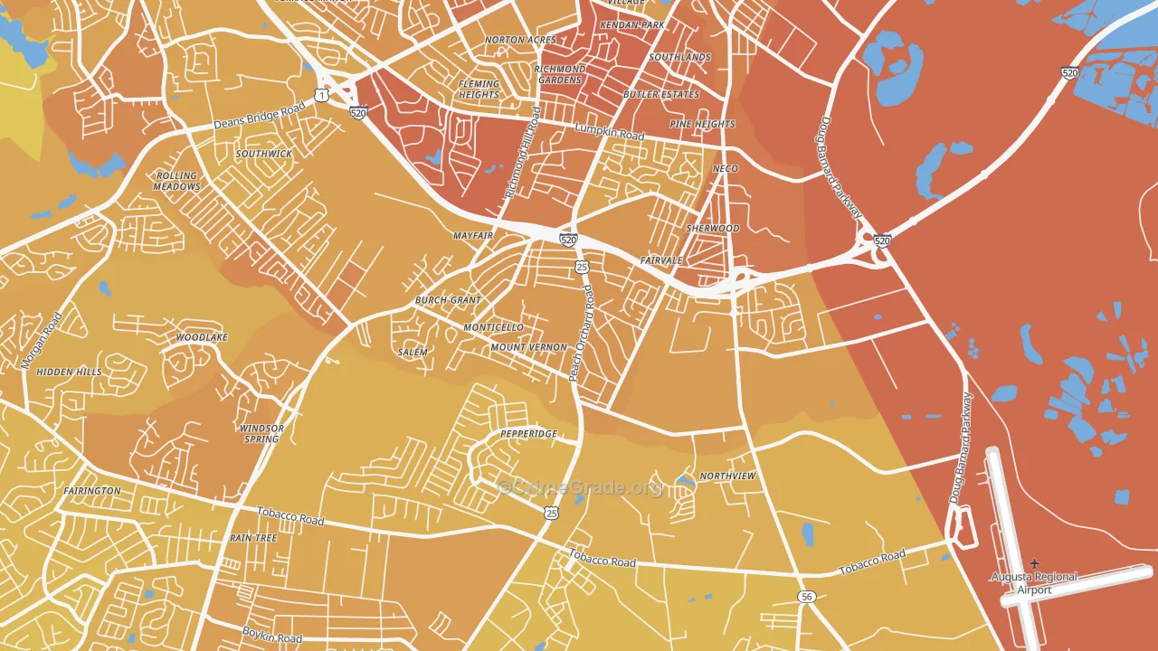 Southside, Augusta, GA Map of Vehicle Theft Rates