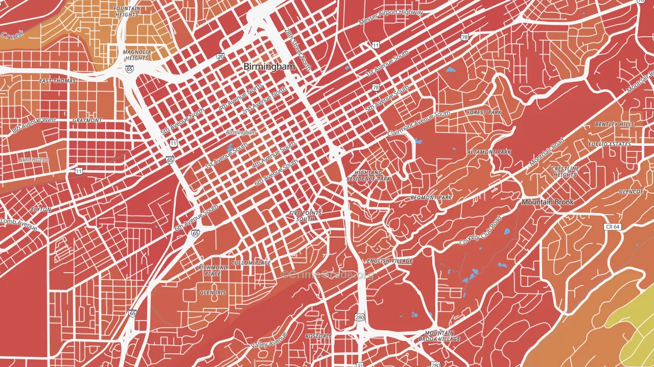 Southside, Birmingham, AL Map of Vehicle Theft Rates
