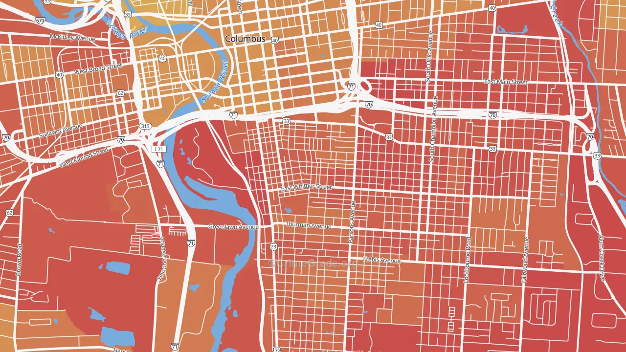 Southside Columbus, Columbus, OH Map of Vehicle Theft Rates