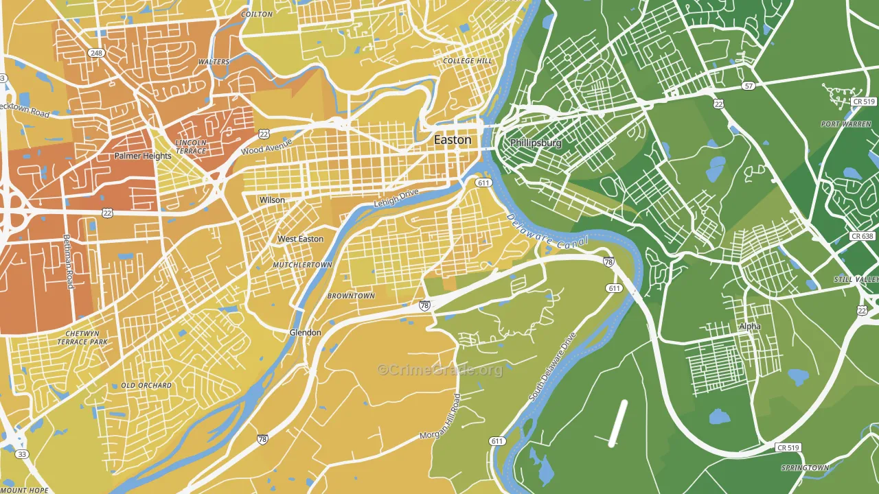 Southside, Easton, PA Map of Vehicle Theft Rates