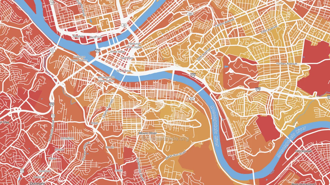 Southside Flats, Pittsburgh, PA Map of Vehicle Theft Rates