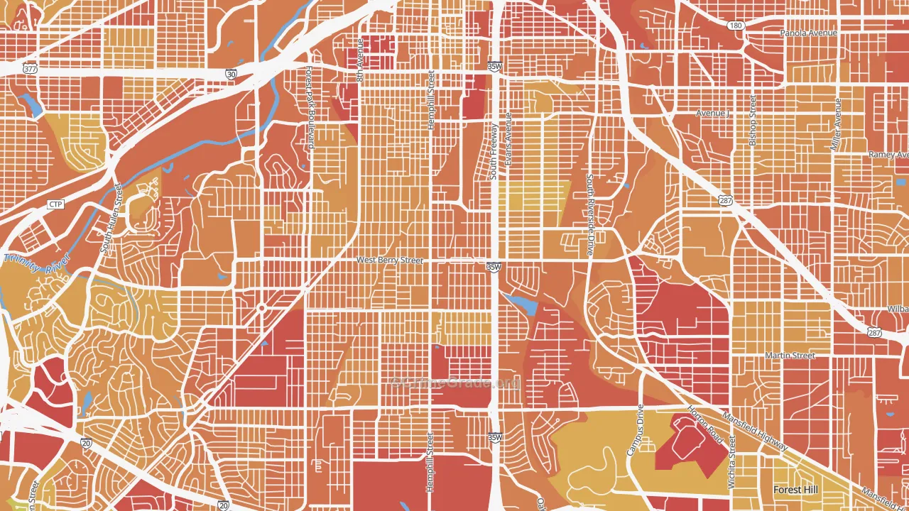 Southside, Fort Worth, TX Map of Vehicle Theft Rates