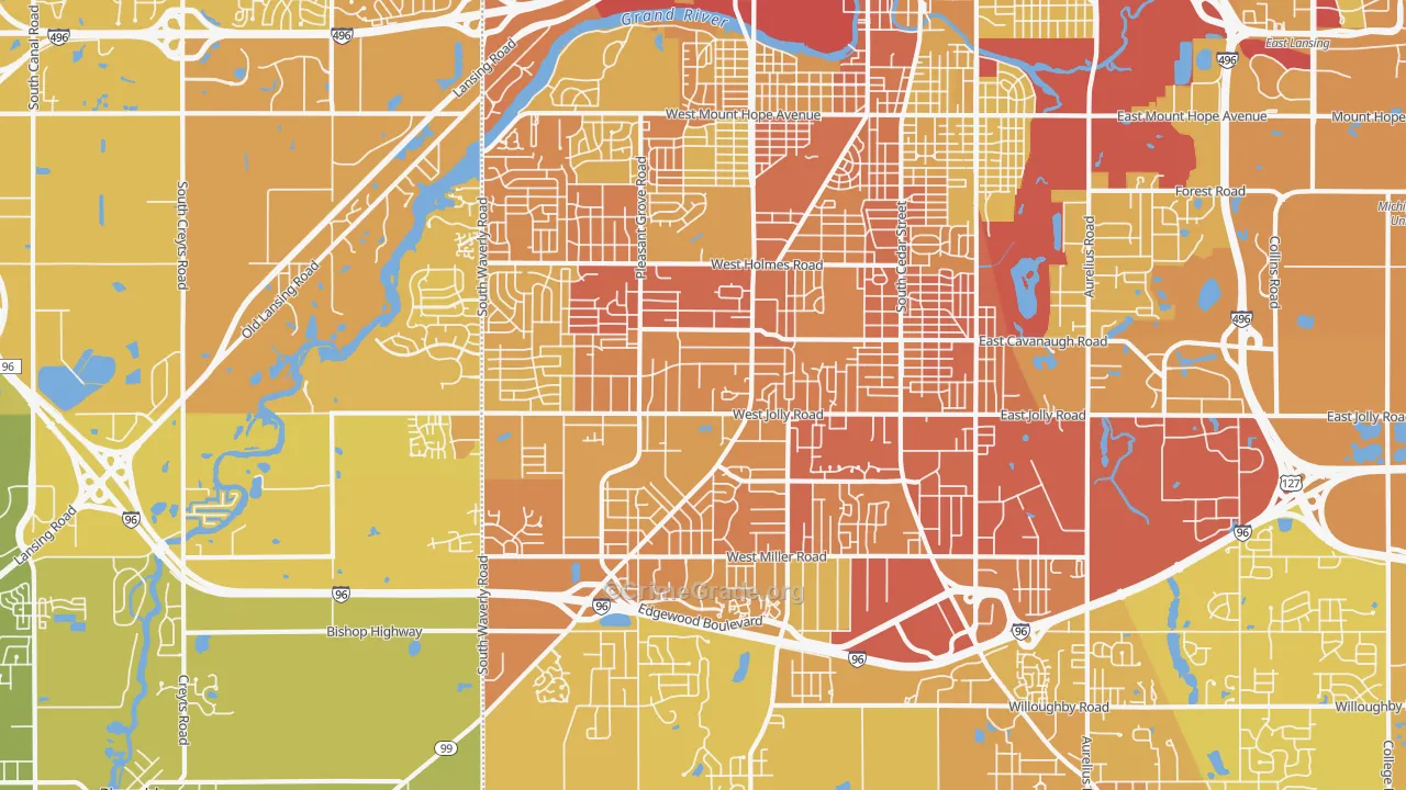 Southside, Lansing, MI Map of Vehicle Theft Rates