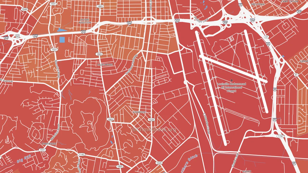 Southside, Louisville, KY Map of Vehicle Theft Rates