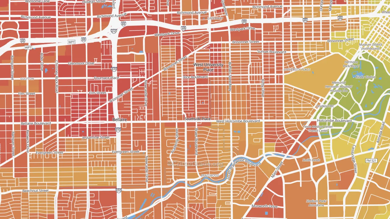 Southside Place, TX Map of Vehicle Theft Rates