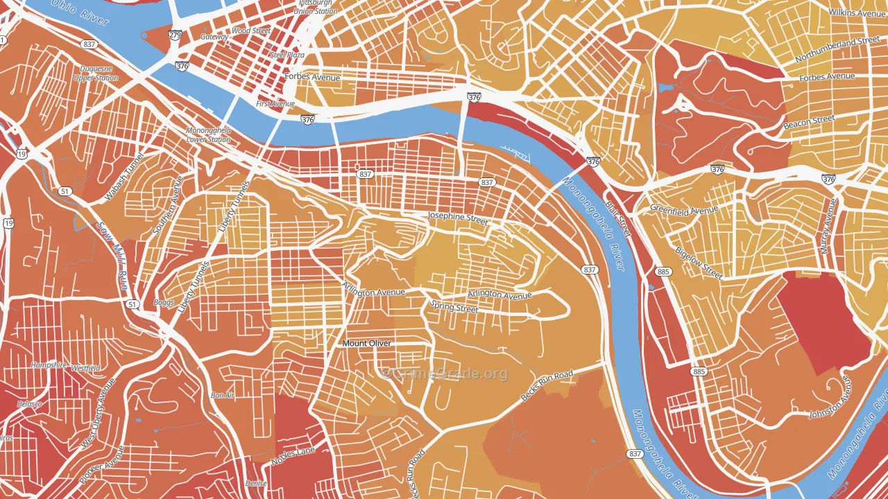 Southside Slopes, Pittsburgh, PA Map of Vehicle Theft Rates