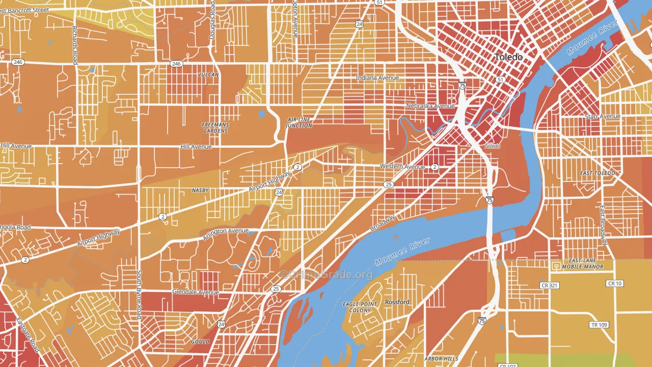 Southside, Toledo, OH Map of Vehicle Theft Rates
