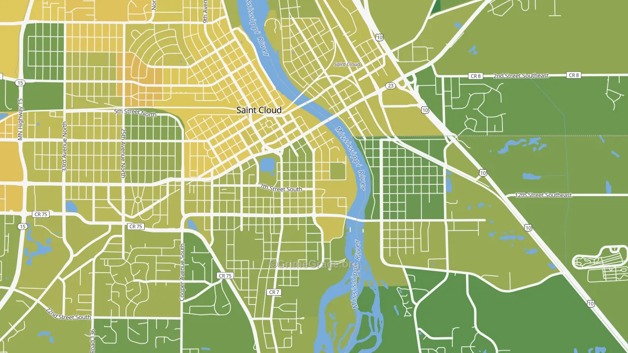 Southside University, St. Cloud, MN Map of Vehicle Theft Rates