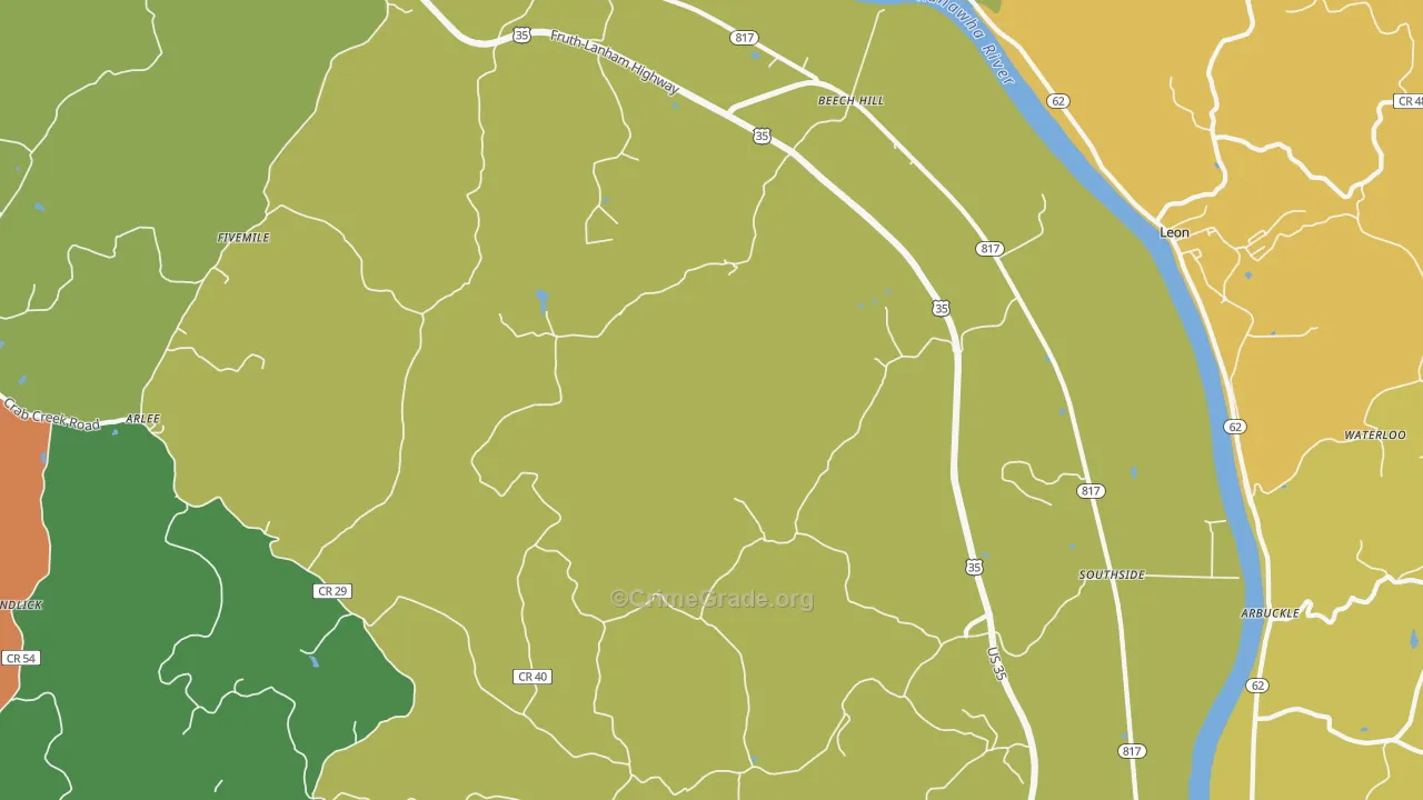 Southside, WV Map of Vehicle Theft Rates