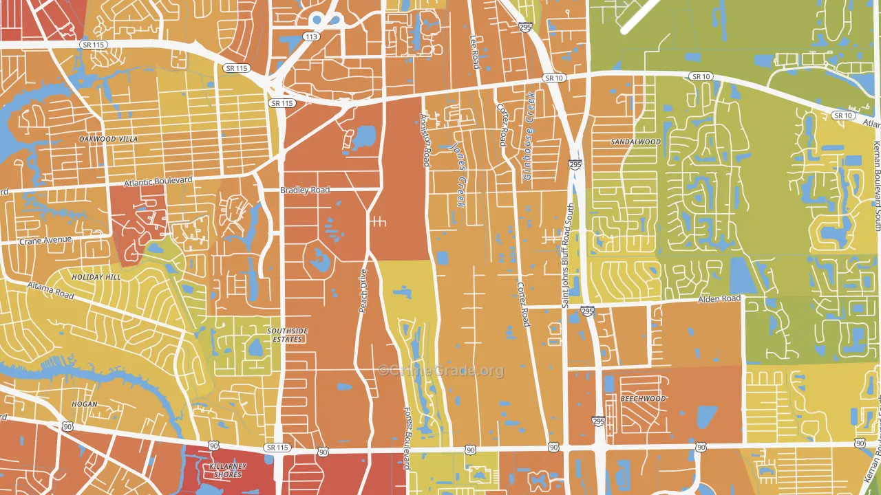 Southsuide Estates, Jacksonville, FL Map of Vehicle Theft Rates