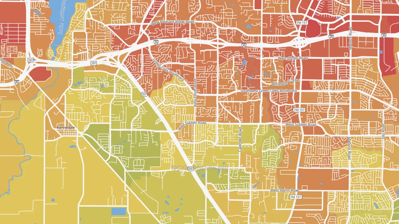 Southwest Arlington, Arlington, TX Map of Vehicle Theft Rates