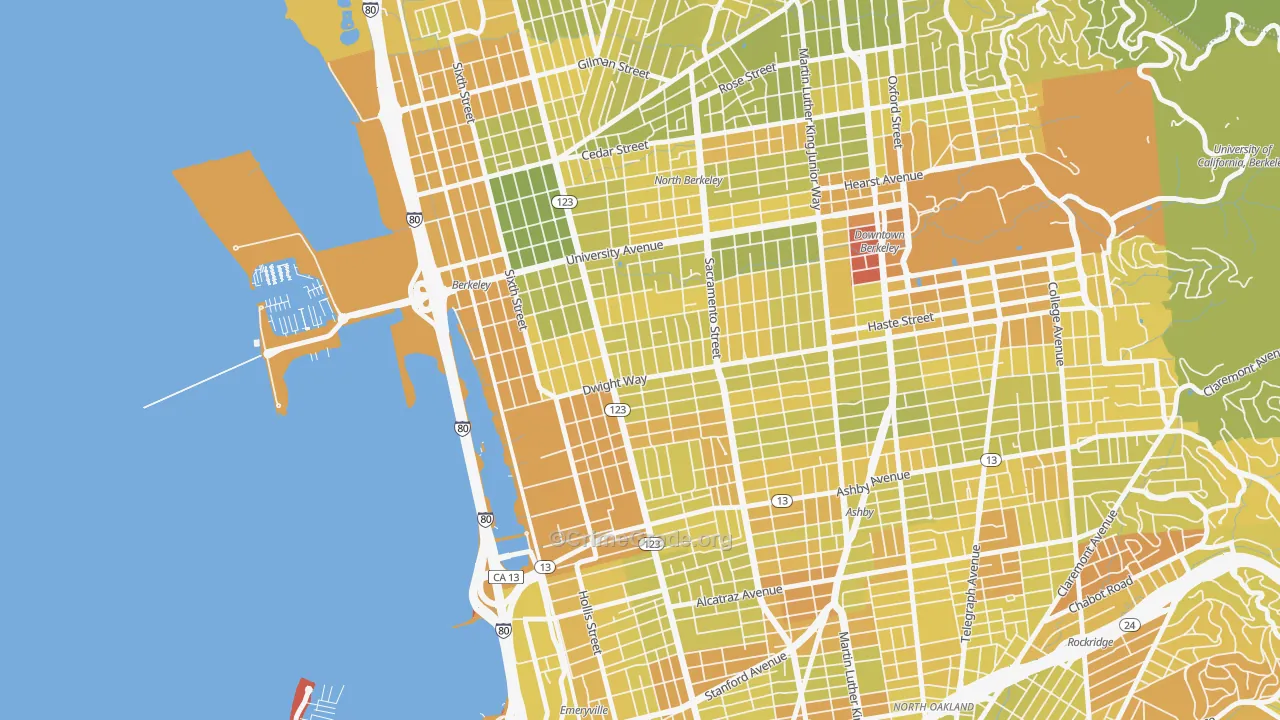 SouthWest Berkeley, Berkeley, CA Map of Vehicle Theft Rates