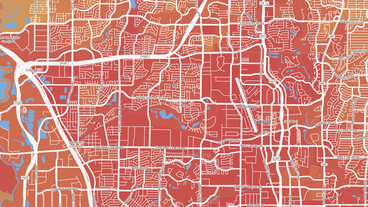 Southwest Carrollton, Carrollton, TX Map of Vehicle Theft Rates