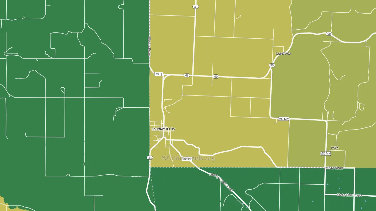 Southwest City, MO Map of Vehicle Theft Rates
