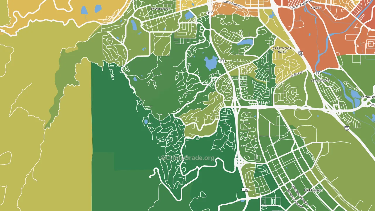 Southwest Colorado Springs, Colorado Springs, CO Map of Vehicle Theft Rates