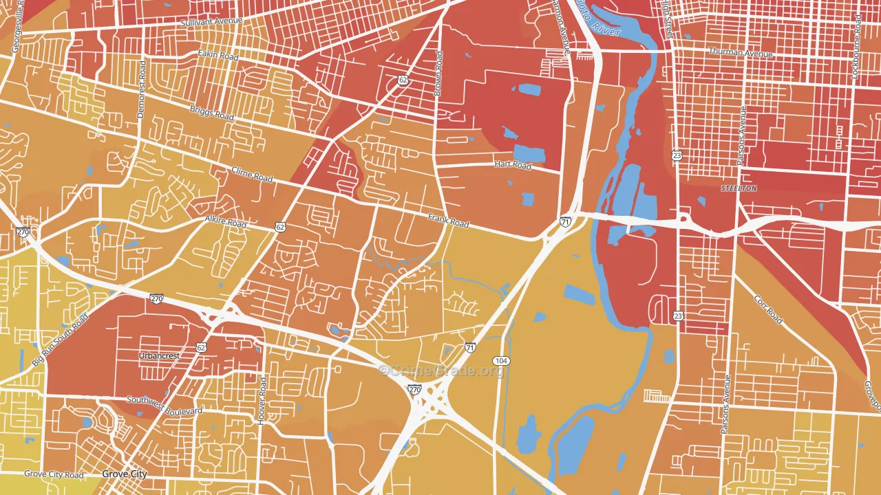 Southwest, Columbus, OH Map of Vehicle Theft Rates