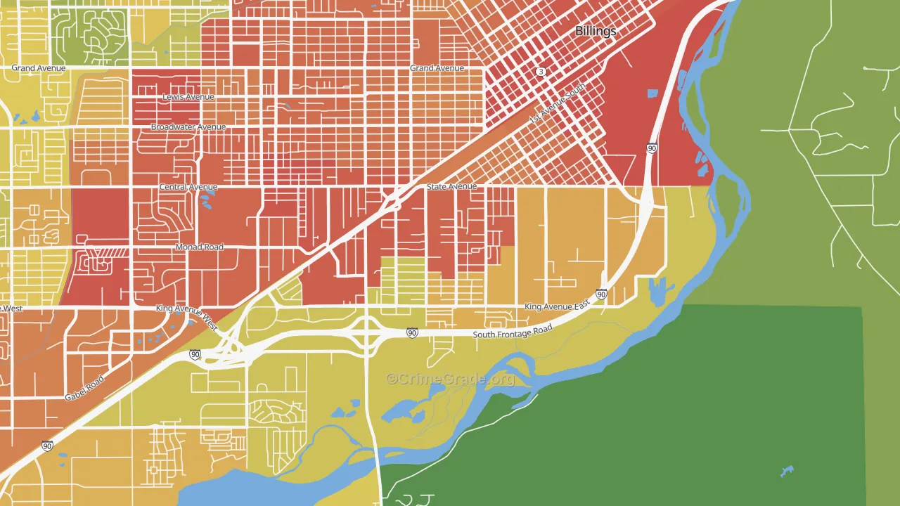 Southwest Corridor, Billings, MT Map of Vehicle Theft Rates