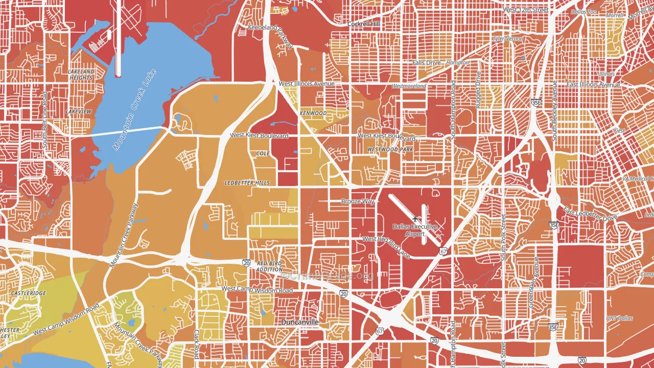 Southwest Dallas, Dallas, TX Map of Vehicle Theft Rates
