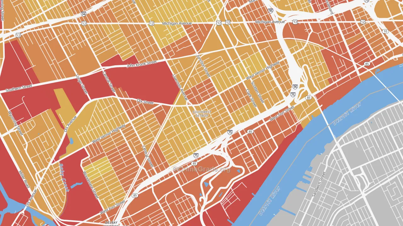 Southwest Detroit, Detroit, MI Map of Vehicle Theft Rates