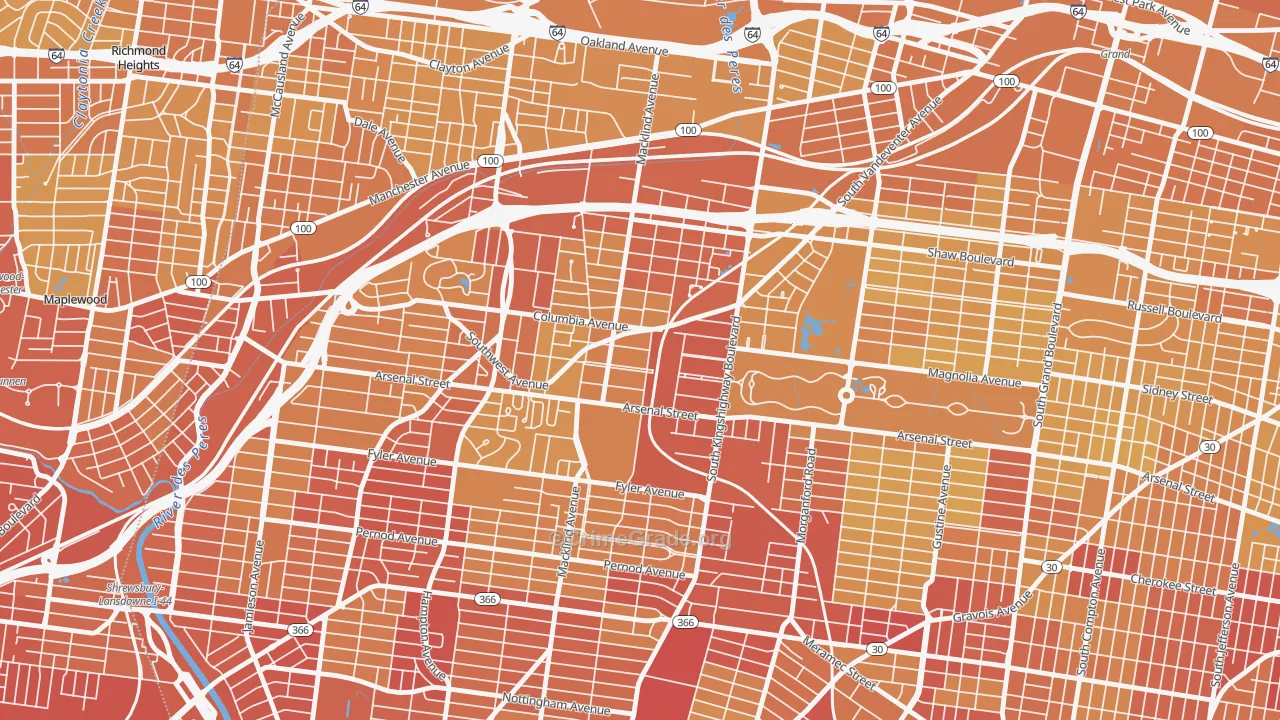 Southwest Garden, St. Louis, MO Map of Vehicle Theft Rates