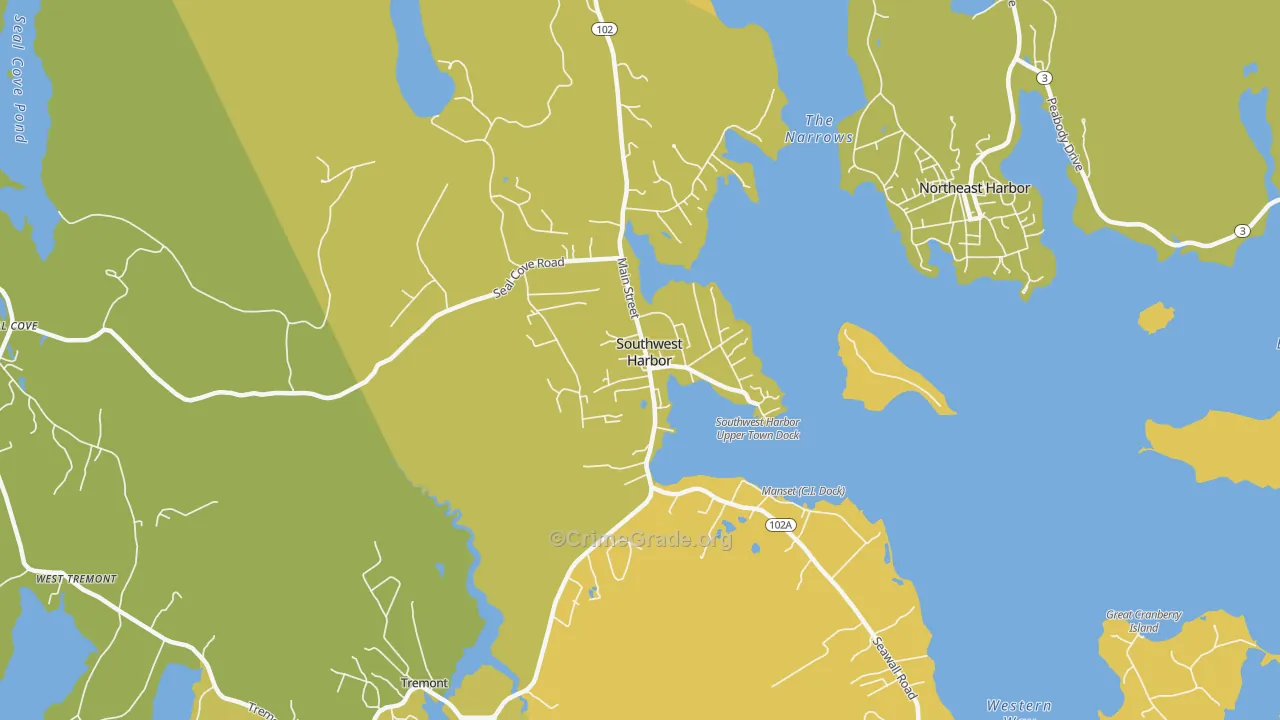 Southwest Harbor, ME Map of Vehicle Theft Rates