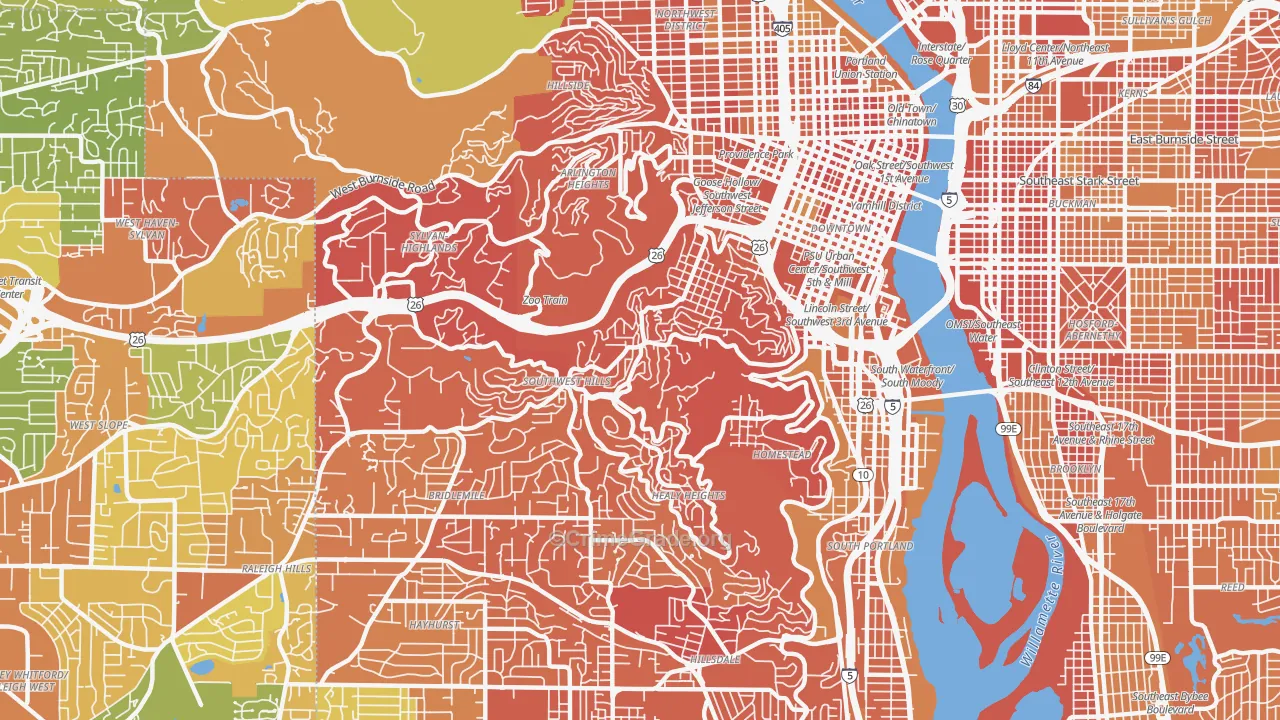 Southwest Hills, Portland, OR Map of Vehicle Theft Rates