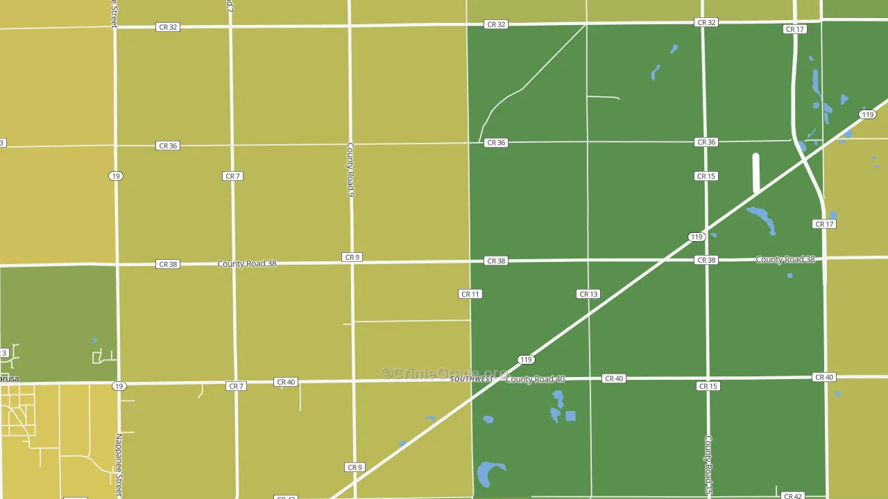 Southwest, IN Map of Vehicle Theft Rates