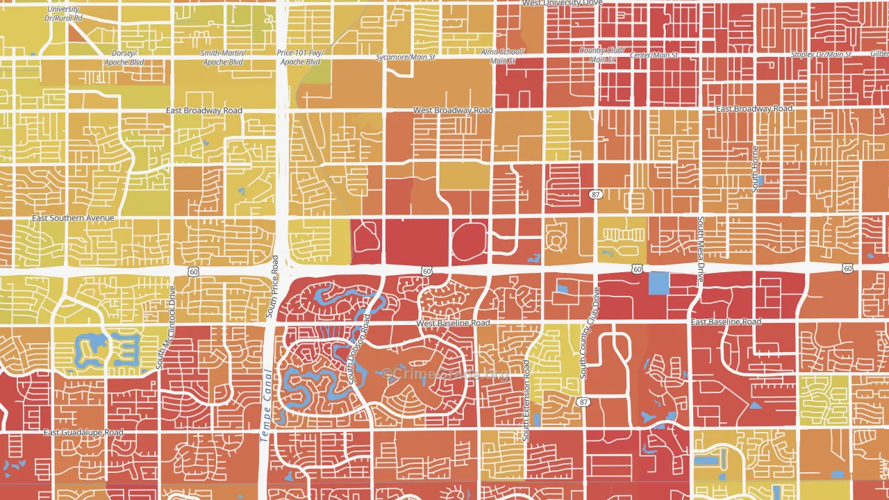 Southwest Mesa, Mesa, AZ Map of Vehicle Theft Rates