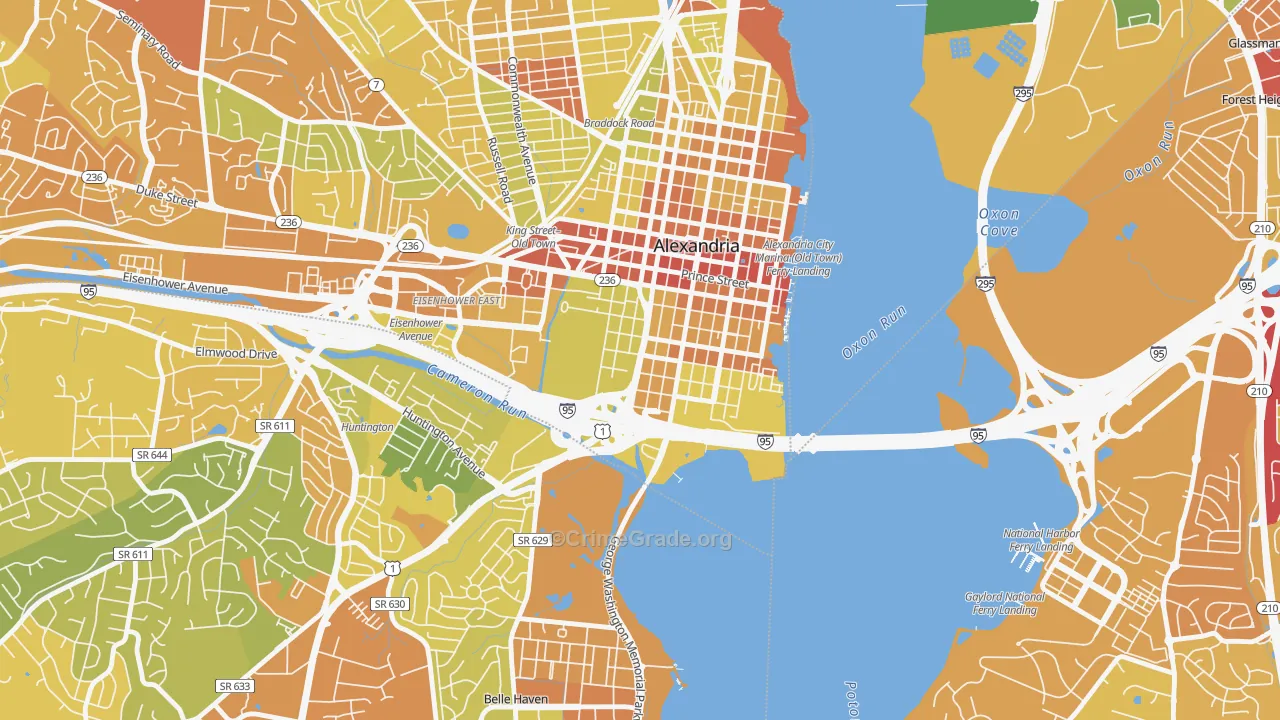 Southwest Quadrant, Alexandria, VA Map of Vehicle Theft Rates