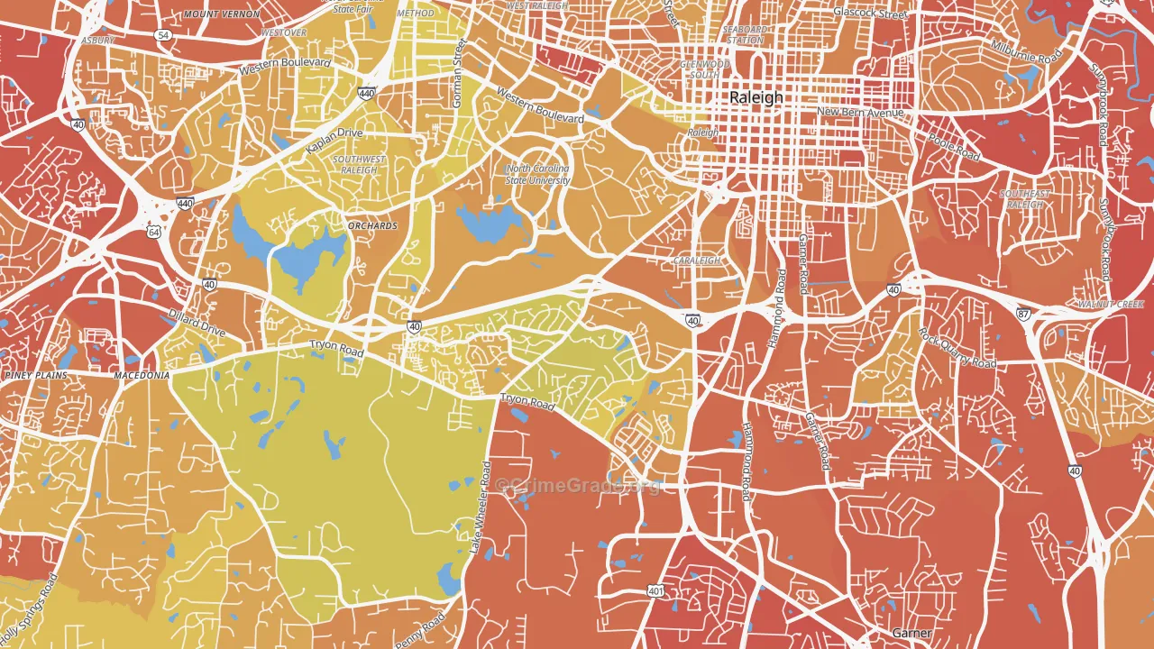 Southwest Raleigh, Raleigh, NC Map of Vehicle Theft Rates